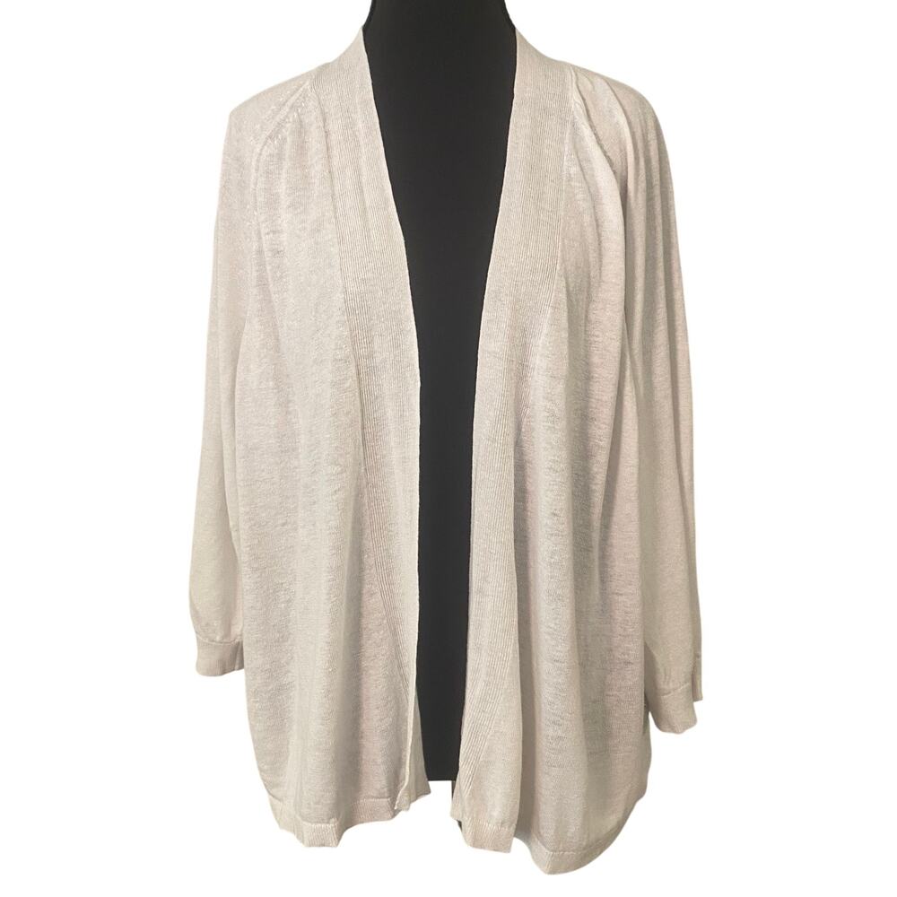 J. Jill 3X White Linen Blend Open Front Lightweight Cardigan Staple Lagenlook